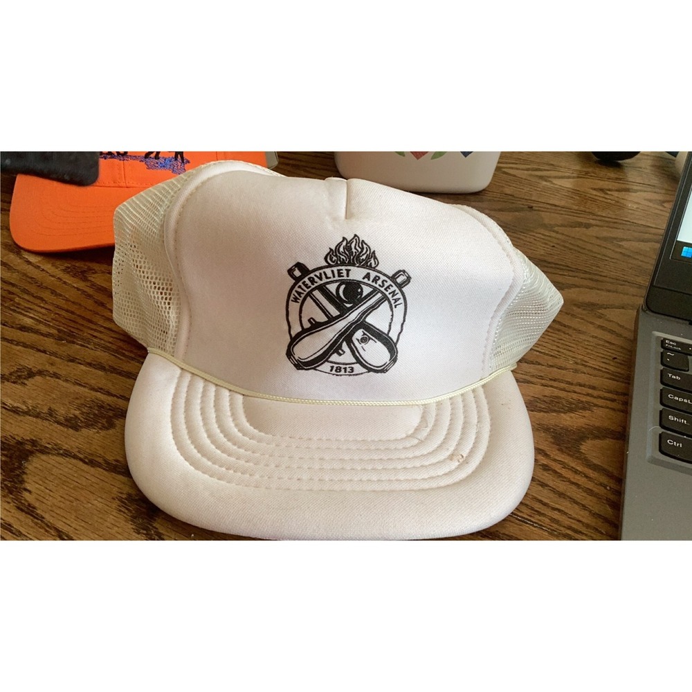 Vintage Watervliet Arsenal NY 1813 Snapback Trucker Mesh Hat White Rare Cap